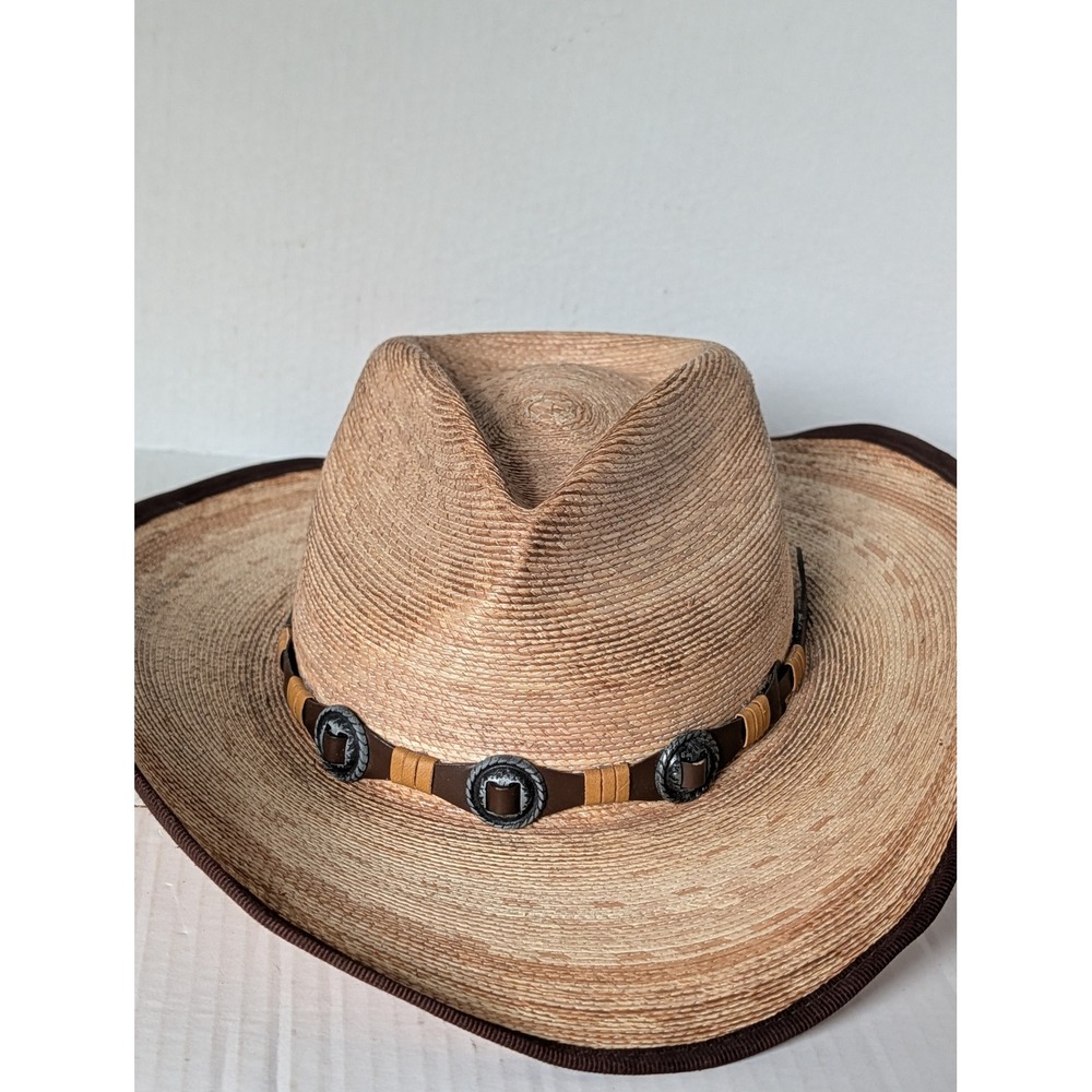 Vintage Stetson Straw Cowboy Hat SizeM Made in Mexico Western Brown Leather Band